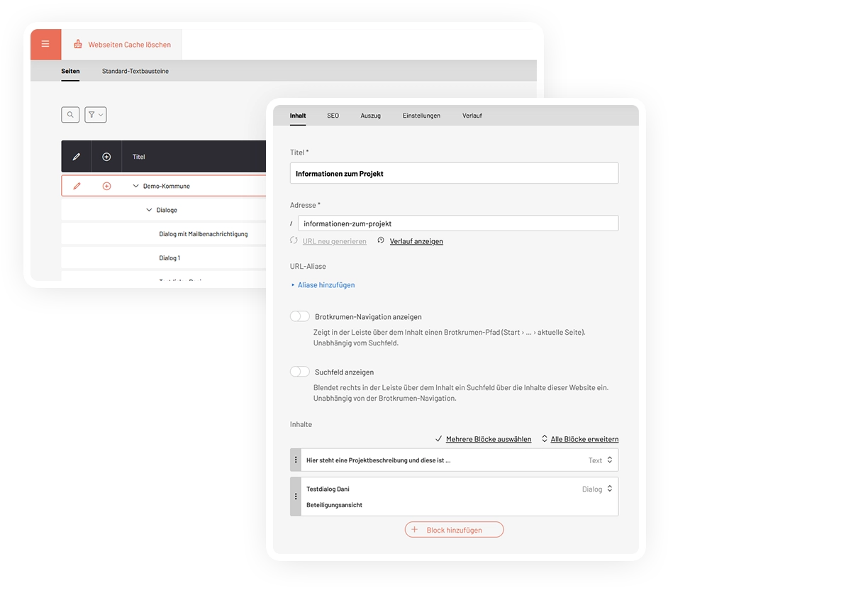 Das moderne Interface des CMS der Dialogzentrale